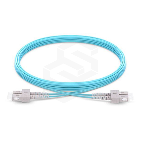CABLE PATCHCORD FIBRA ÓPTICA SC/UPC - SC/UPC, OM3 MULTIMODO, DUPLEX, 2MM, CHAQUETA LSZH AQUA, 2 MTS