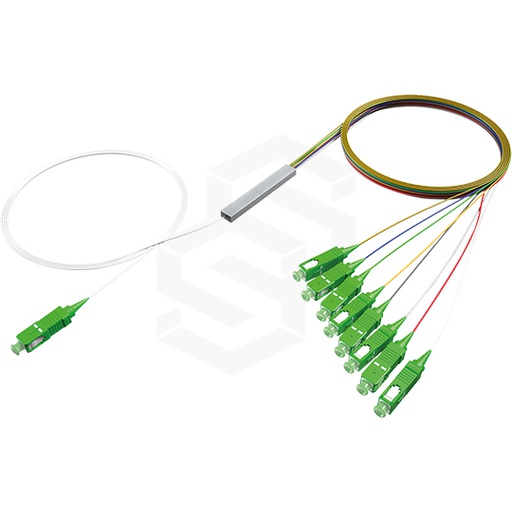 [XT-PLC1X8-AS] SPLITTER PLC 1X8 SC/APC G657A1 900µM ENTRADA COLOR BLANCO SALIDA COLORES INTERNACIONALES