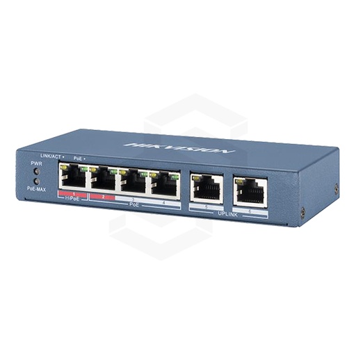 [DS-3E0106HP-E] SWITCH POE 3 CH + 1 HI-POE 10/100MB + 2 PUERTOS UPLINK
