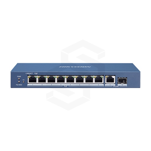 [DS-3E0510P-E/M] SWITCH POE 8 CH 10/100/1000MB + 1 10/100/1000MB + 1 FIBRA GIGABITE 58W
